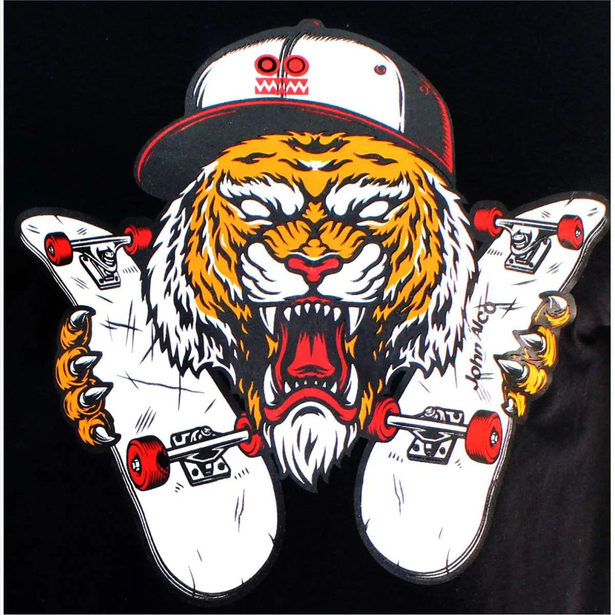 Camiseta Negro Tigre Patineta Cuello Redondo