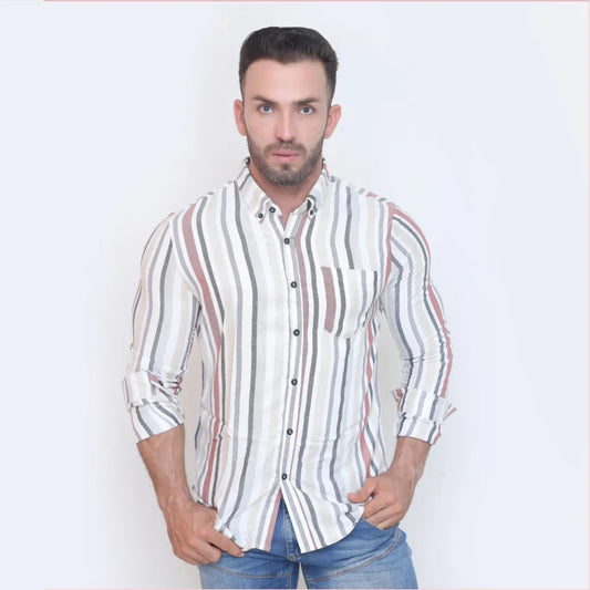 Camisa ml Rayas Vino Gris Mostaza