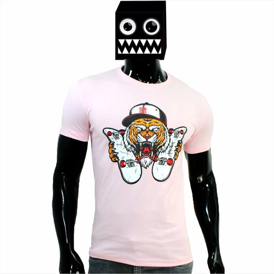 Camiseta Rosa Tigre Patineta Cuello Redondo