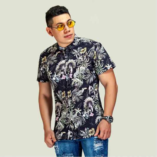 Camisa Manga Corta Tropical Black