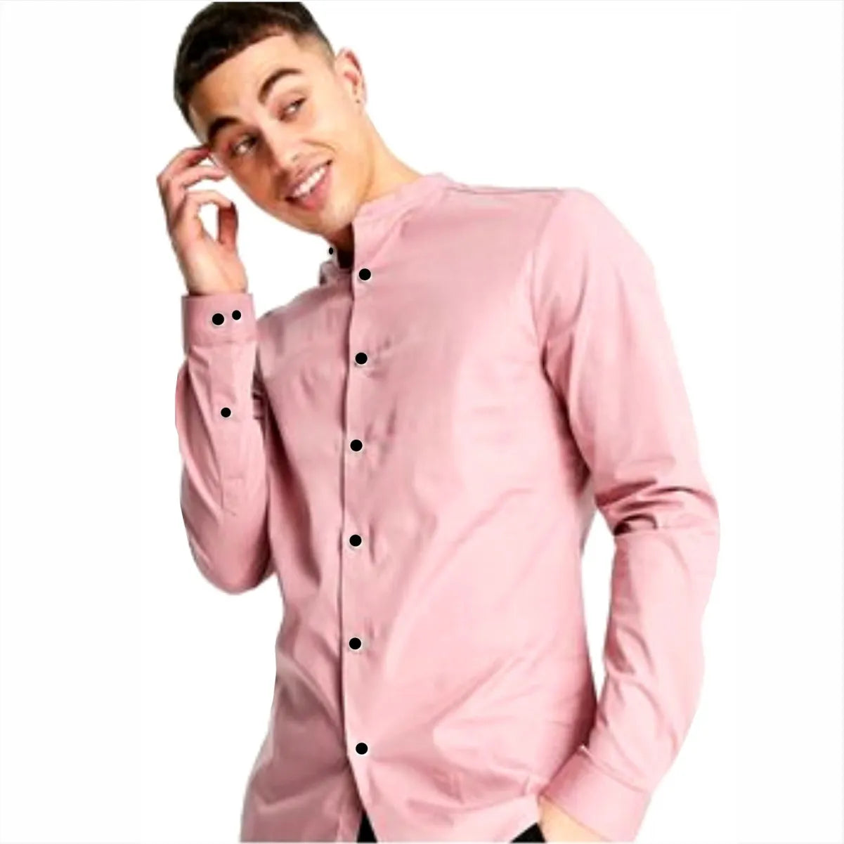 Camisa Manga Larga Rosado Coral Cuello Mao