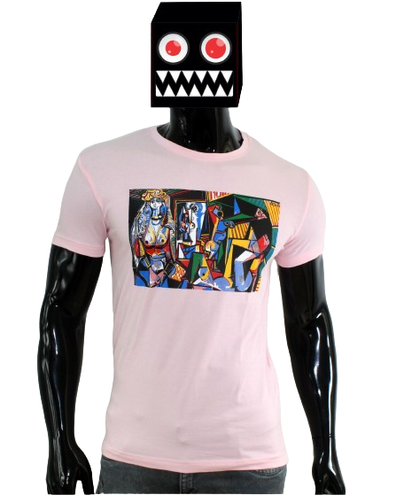 Camiseta Cubismo Rosado Cuello Redondo