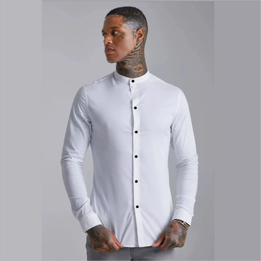 Camisa Manga Larga Blanco Cuello Mao