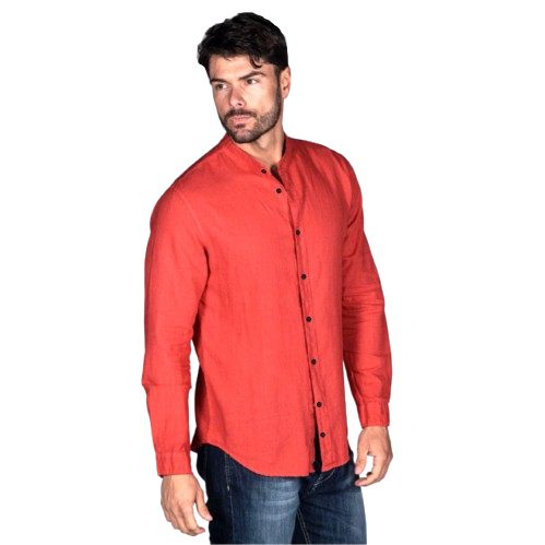 Camisa Manga larga Rojo Cuello Mao