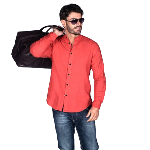 Camisa Manga larga Rojo Cuello Mao